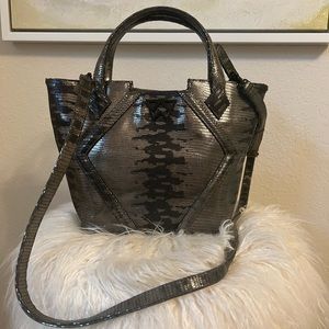 Kelly Wynne Cheers to Me Mini tote crossbody in black/silver snakeskin